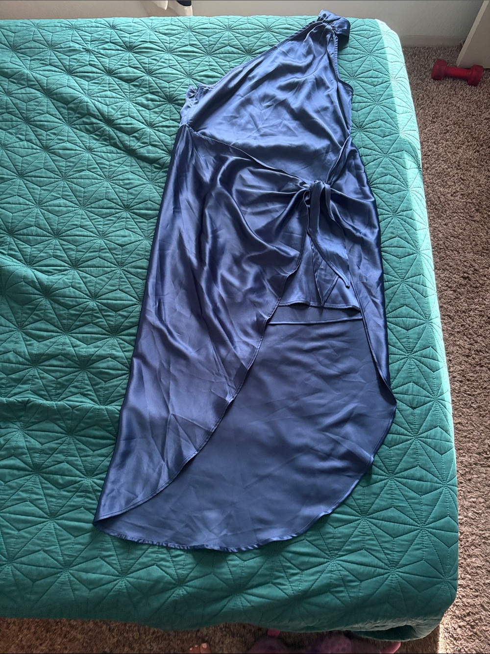 Blue High-Low Satin One-Shoulder Dress